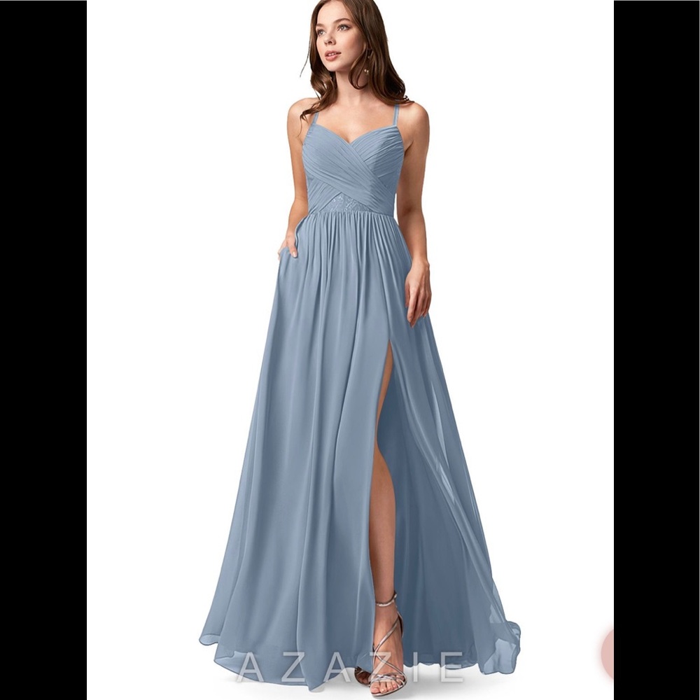 Azazie dusty blue bridesmaid dress